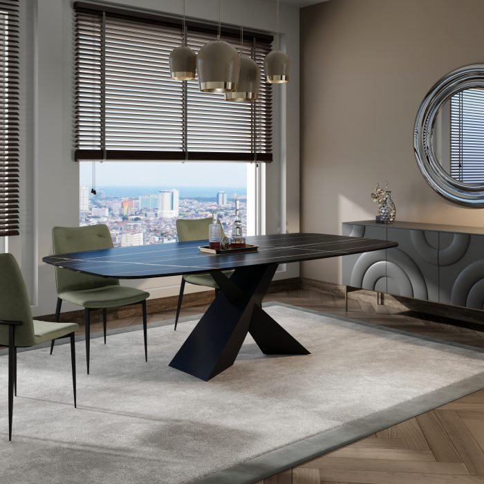 SHIP Masa dining fixa, colturi drepte/rotunjite, blat vetroceramic