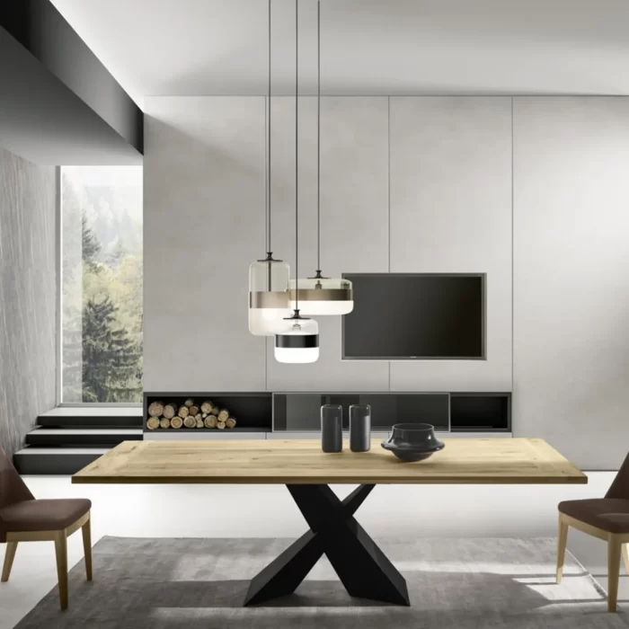 SHIP Masa dining fixa, colturi drepte, blat lemn stejar 4 cm