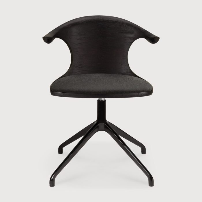 FLOW Scaun birou, teak maron închis, tapițat Dark Grey, fix