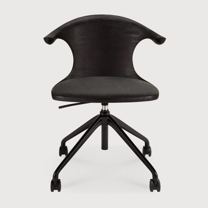 FLOW Scaun birou, teak maron închis, tapițat Dark Grey, cu roti